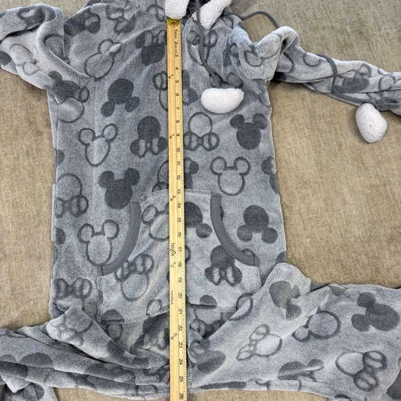 Disney Mickey Minnie Mouse Grey Fleece Hooded Union Suit Onesie Pajamas Womens S - Picture 7 of 10